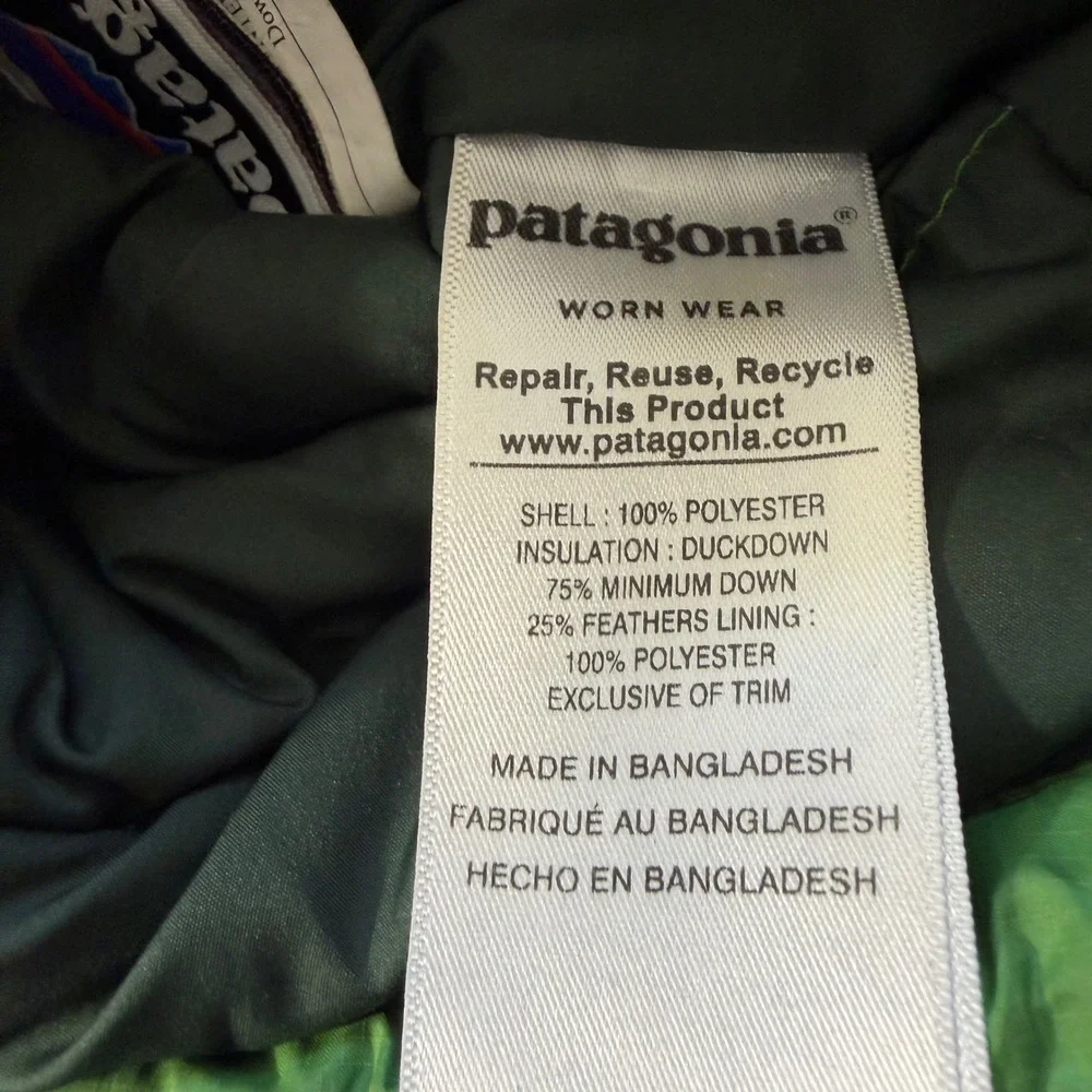 Patagonia Kids XL 14 Down Sweater Jacket Green Puffer American Flag Patch‎